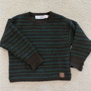 Zara Toddler Green & Black Striped Crewneck Sweater